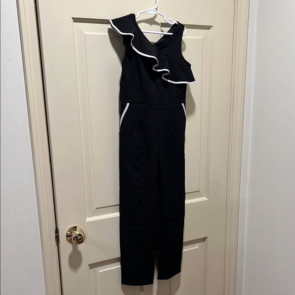 GB girls Black Asymmetrical Ruffle Jumpsuit